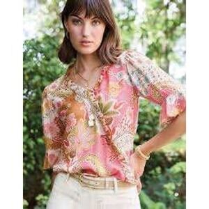 Boho‎ Paisley Floral Blouse - Spartina 449 - Top Flutter Sleeve- XS -NWT